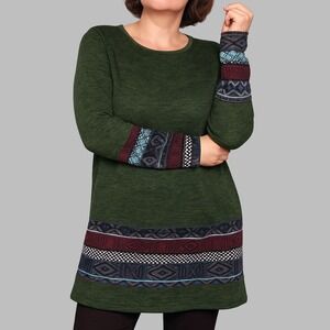 Warm Olive Boho Tunic Dress XL Plus Size Cozy Knit Everyday Fall Winter Boots